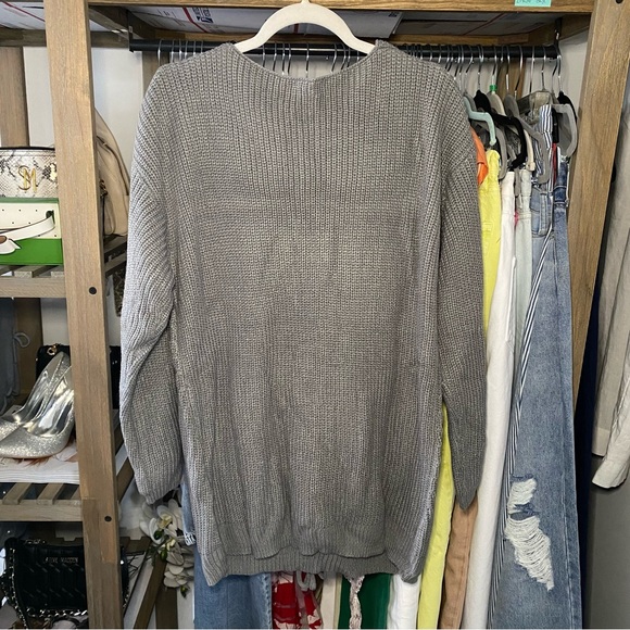 🐑 GREY BRAIDED KNIT V NECK SWEATER DRESS! - Picture 9 of 12